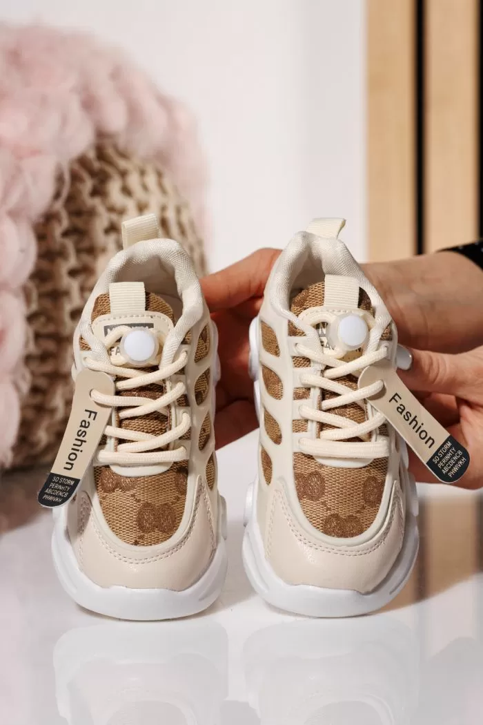Adidasi copii cu luminite khaki din material textil Annie #21002