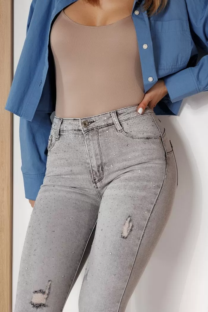 Blugi Skinny cu PushUp Dama Olivia Gri #A711