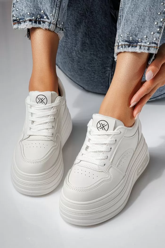 Adidasi dama cu platforma albi din piele ecologica Sherlyn #21065