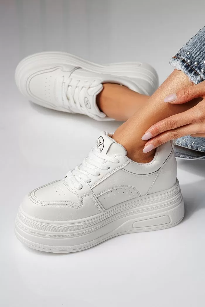 Adidasi dama cu platforma albi din piele ecologica Sherlyn #21065