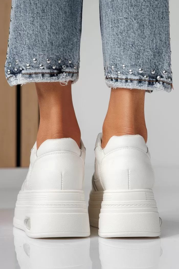 Adidasi dama cu platforma albi din piele ecologica Dolly #21070
