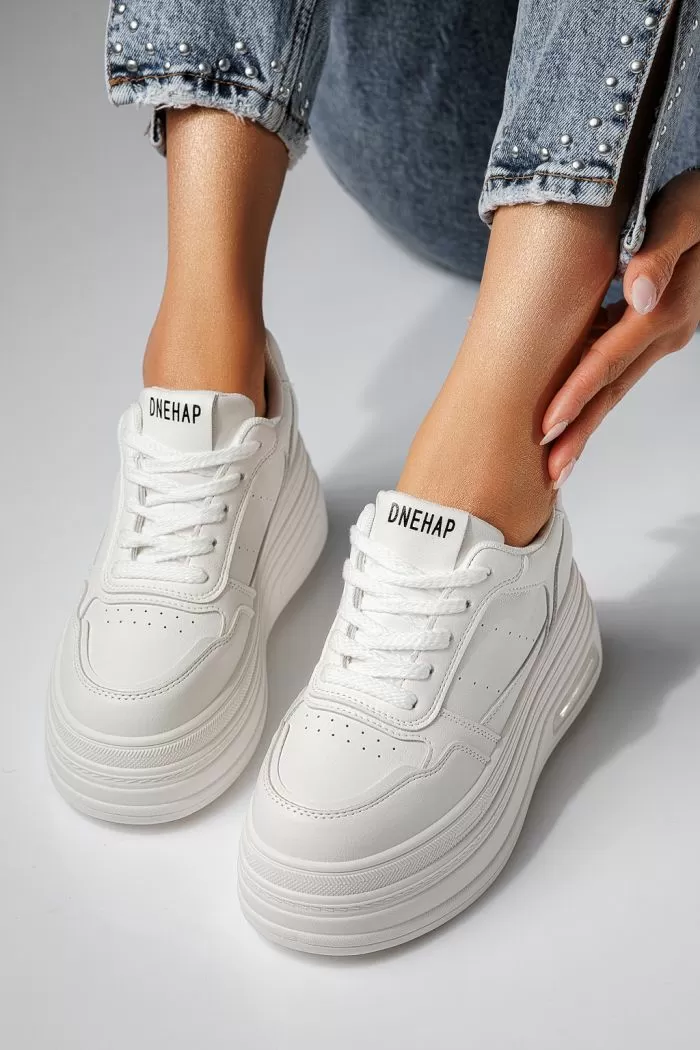 Adidasi dama cu platforma albi din piele ecologica Dolly #21070