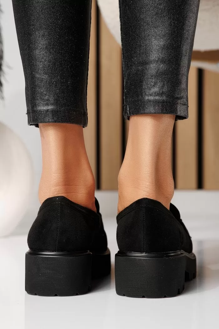 Pantofi casual dama negri din piele ecologica intoarsa Elara #21073