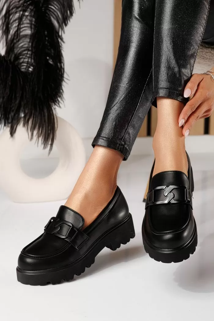 Pantofi casual dama negri din piele ecologica Elara #21074