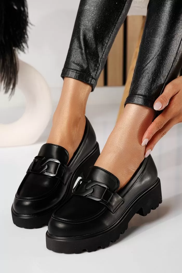 Pantofi casual dama negri din piele ecologica Elara #21074