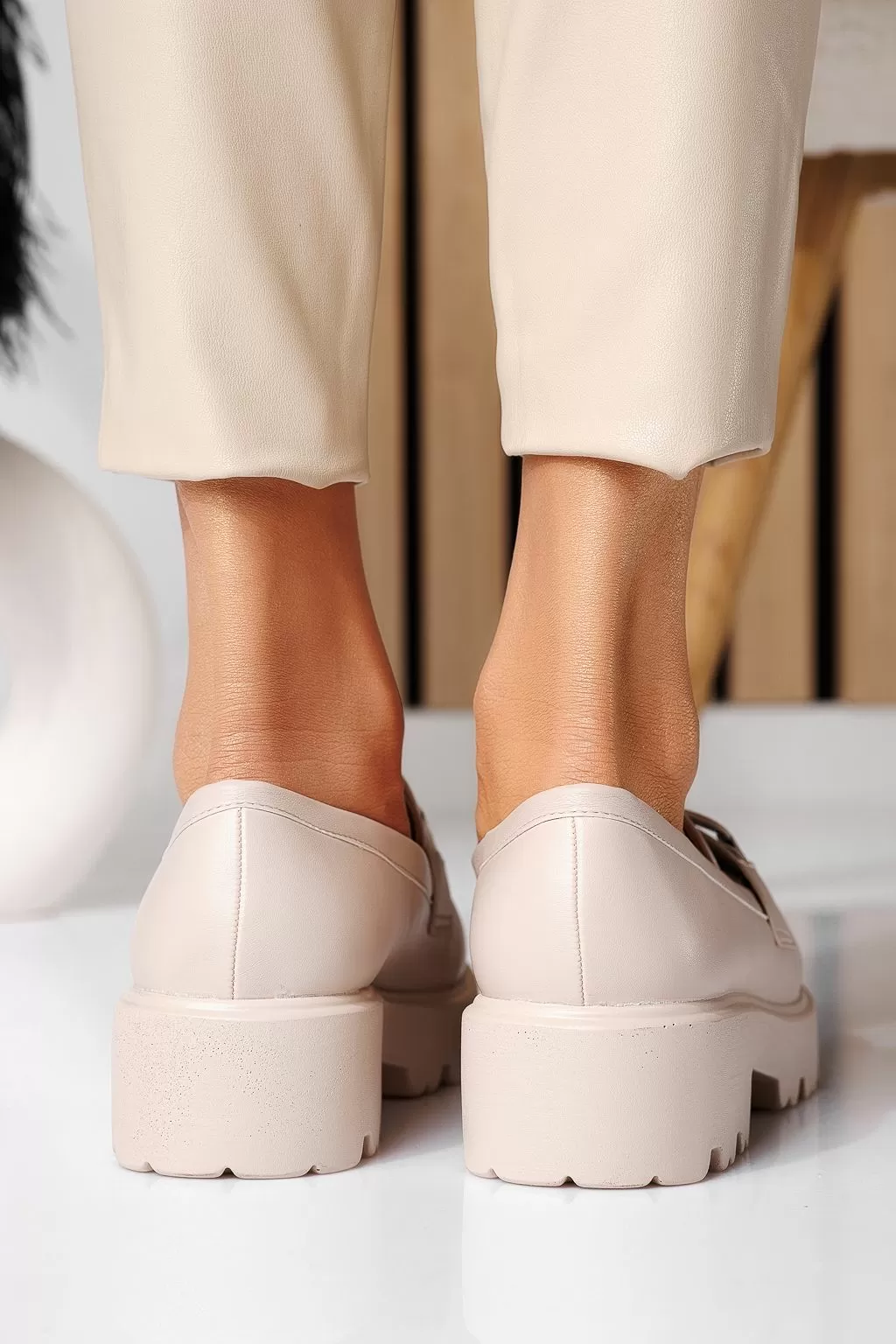 Pantofi casual dama bej din piele ecologica Elara #21075