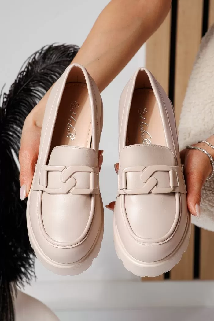 Pantofi casual dama bej din piele ecologica Elara #21075