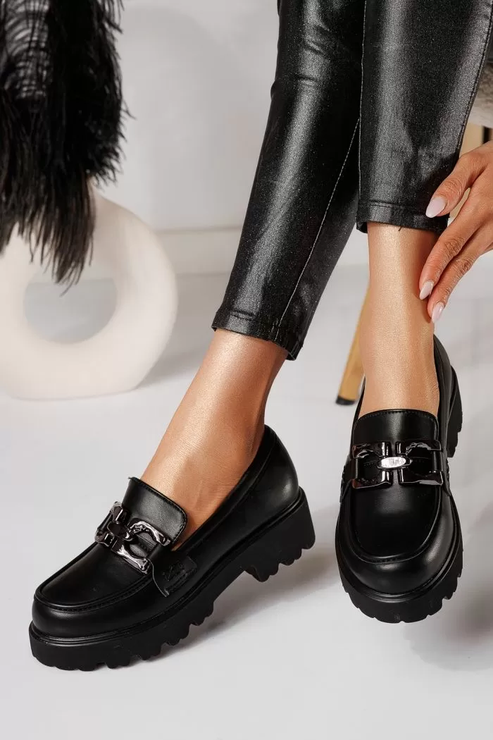 Pantofi casual dama negri din piele ecologica Thalia #21076