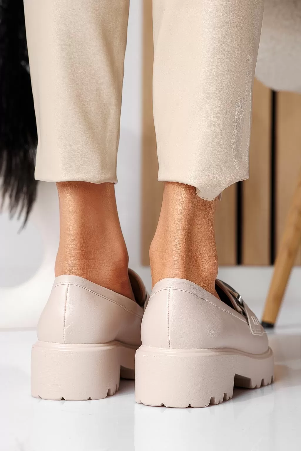 Pantofi casual dama bej din piele ecologica Thalia #21078