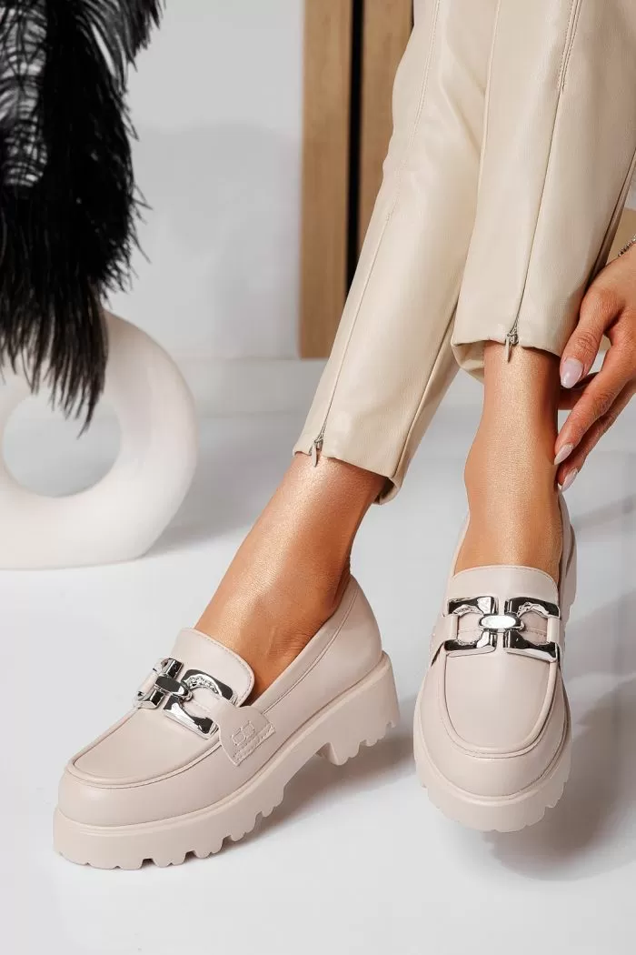 Pantofi casual dama bej din piele ecologica Thalia #21078