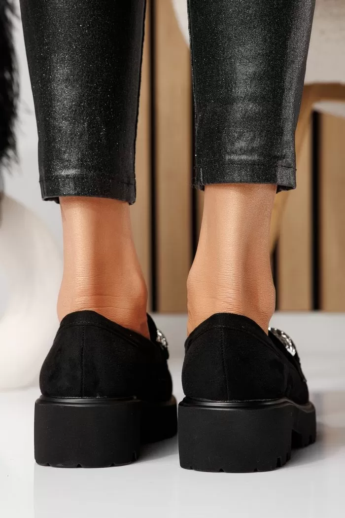 Pantofi casual dama negri din piele ecologica intoarsa Selene #21079