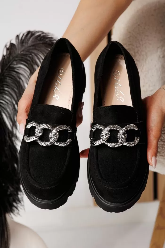Pantofi casual dama negri din piele ecologica intoarsa Selene #21079