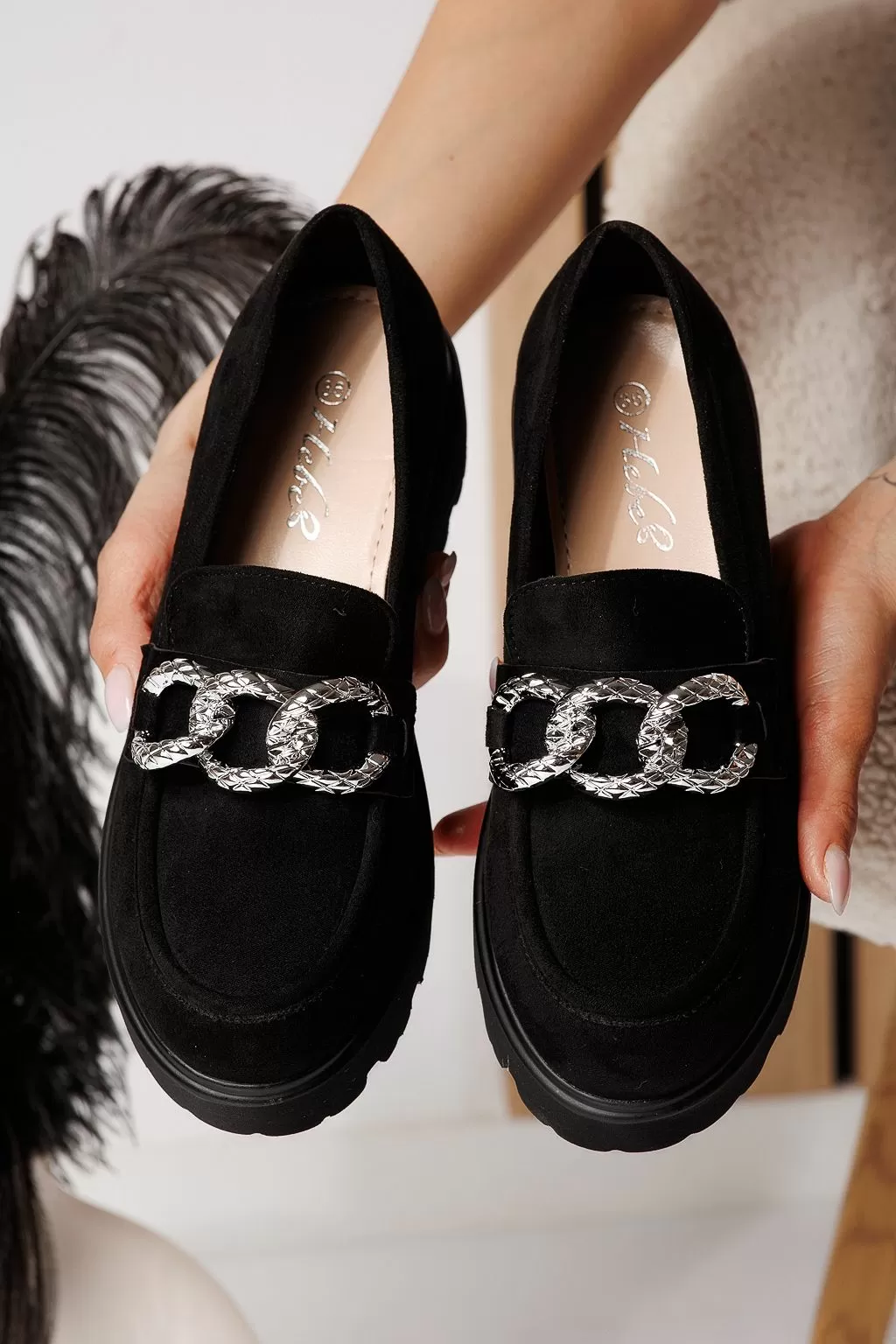 Pantofi casual dama negri din piele ecologica intoarsa Selene #21079