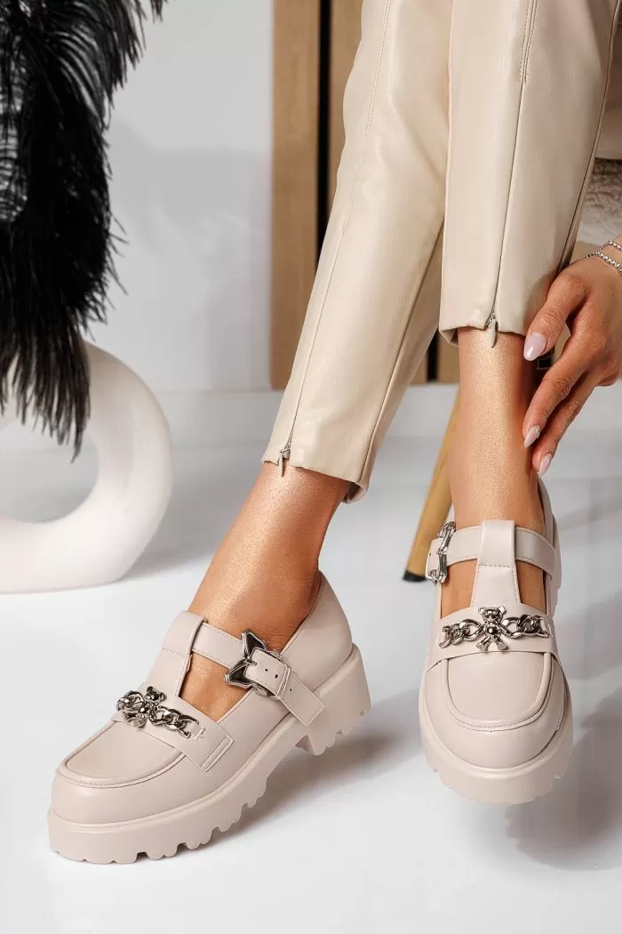 Pantofi casual dama bej din piele ecologica Isis #21086