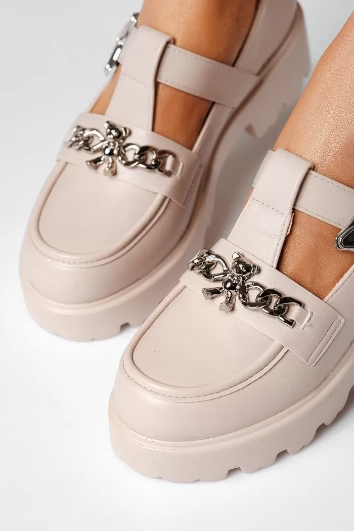 Pantofi casual dama bej din piele ecologica Isis #21086