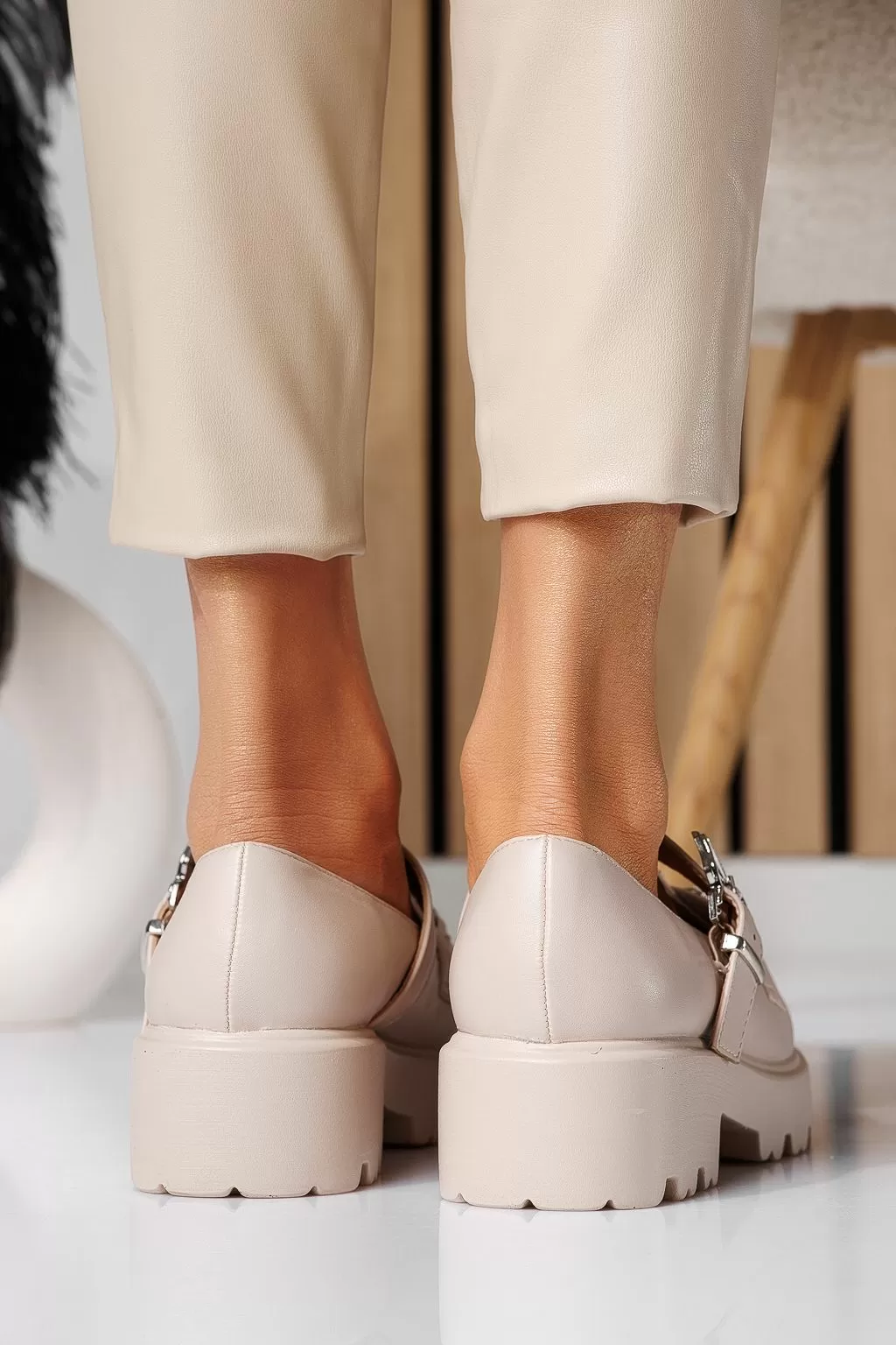 Pantofi casual dama bej din piele ecologica Isis #21086