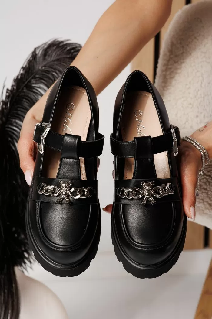 Pantofi casual dama negri din piele ecologica Isis #21087
