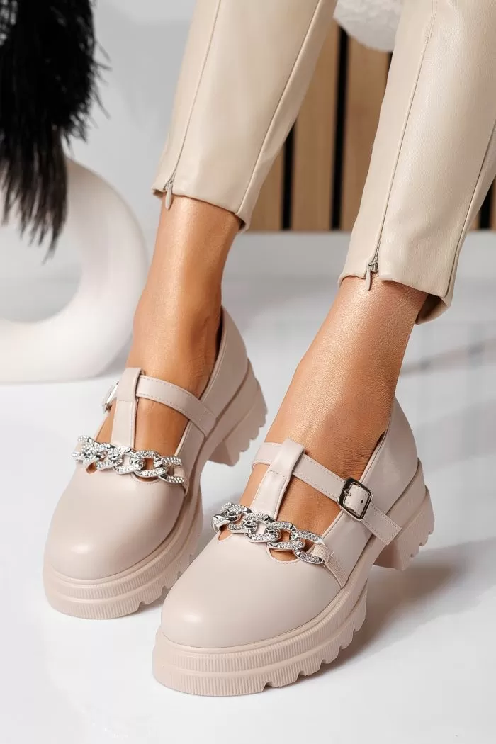 Pantofi casual dama bej din piele ecologica Vespera #21090