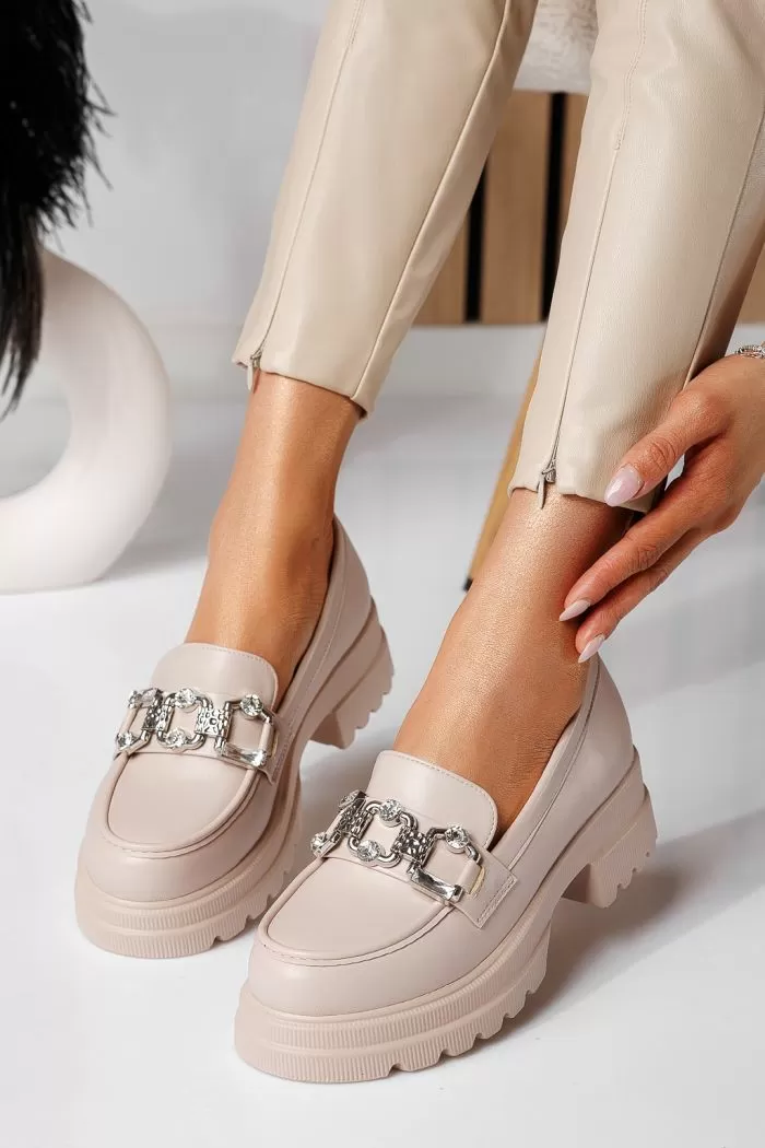 Pantofi casual dama bej din piele ecologica Lea #21092