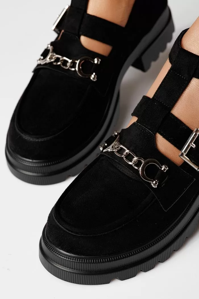 Pantofi casual dama negri din piele ecologica intoarsa Tabita #21094