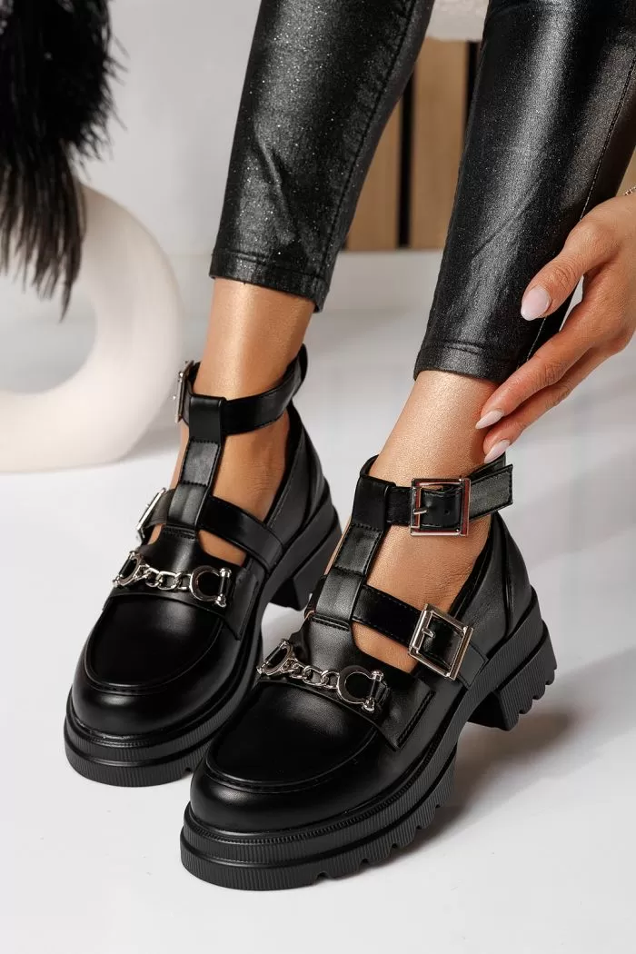 Pantofi casual dama negri din piele ecologica Tabita #21095