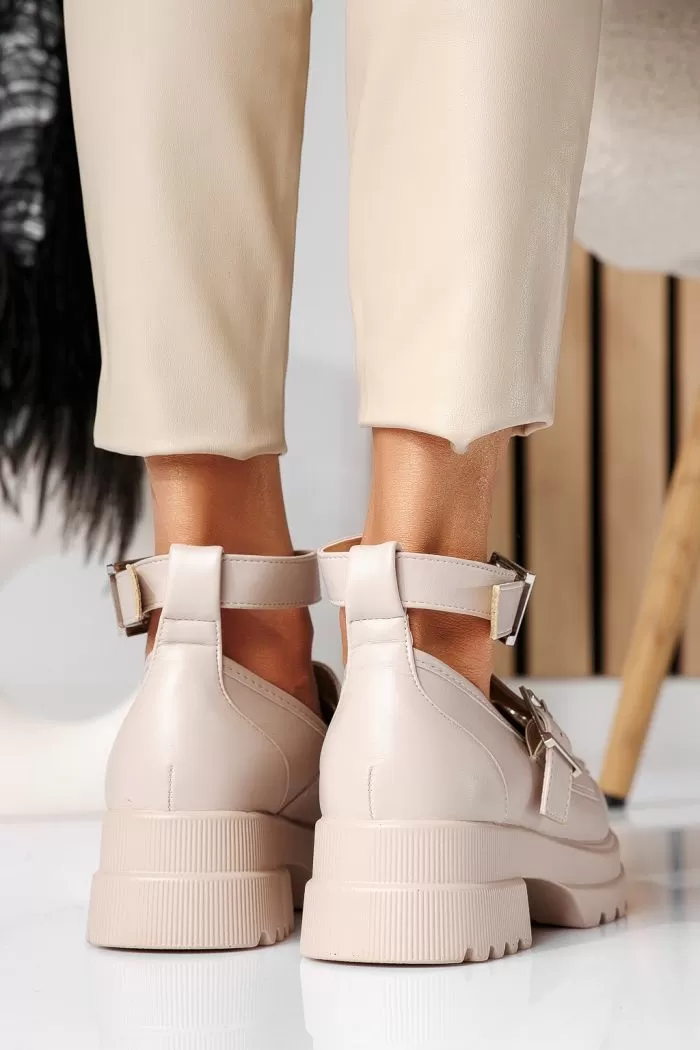 Pantofi casual dama bej din piele ecologica Tabita #21096