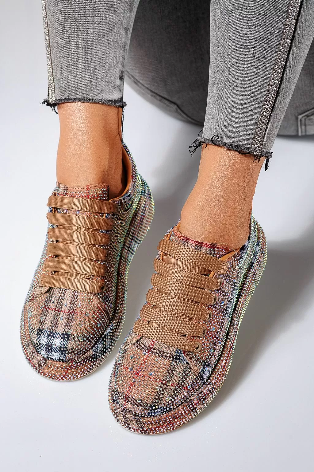 Adidasi dama khaki din material textil Ilina #21170