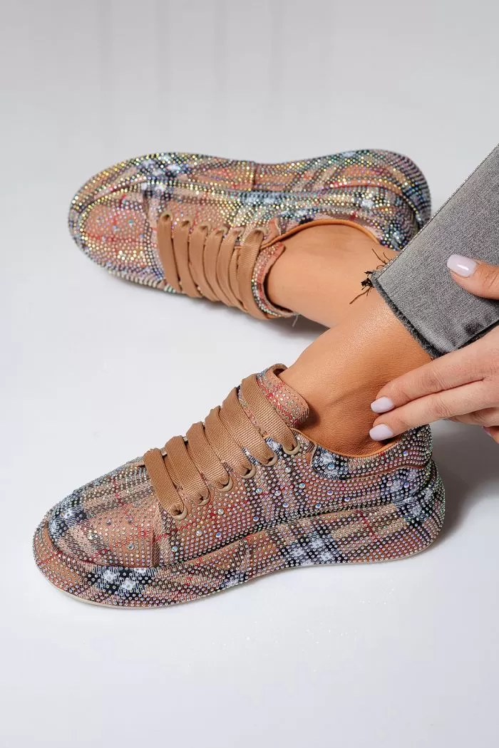 Adidasi dama khaki din material textil Ilina #21170