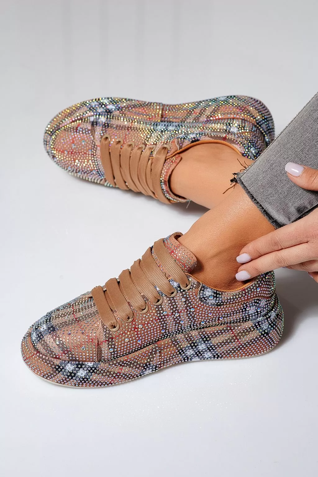 Adidasi dama khaki din material textil Ilina #21170