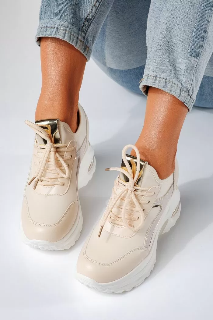 Adidasi dama cu platforma bej din piele ecologica Andra #21236