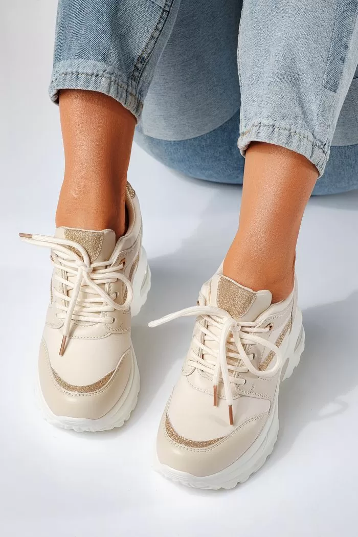 Adidasi dama cu platforma bej din piele ecologica Aura #21238