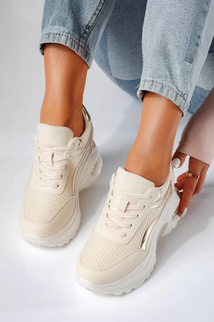 Adidasi cu platforma dama bej din piele ecologica Evie #21261