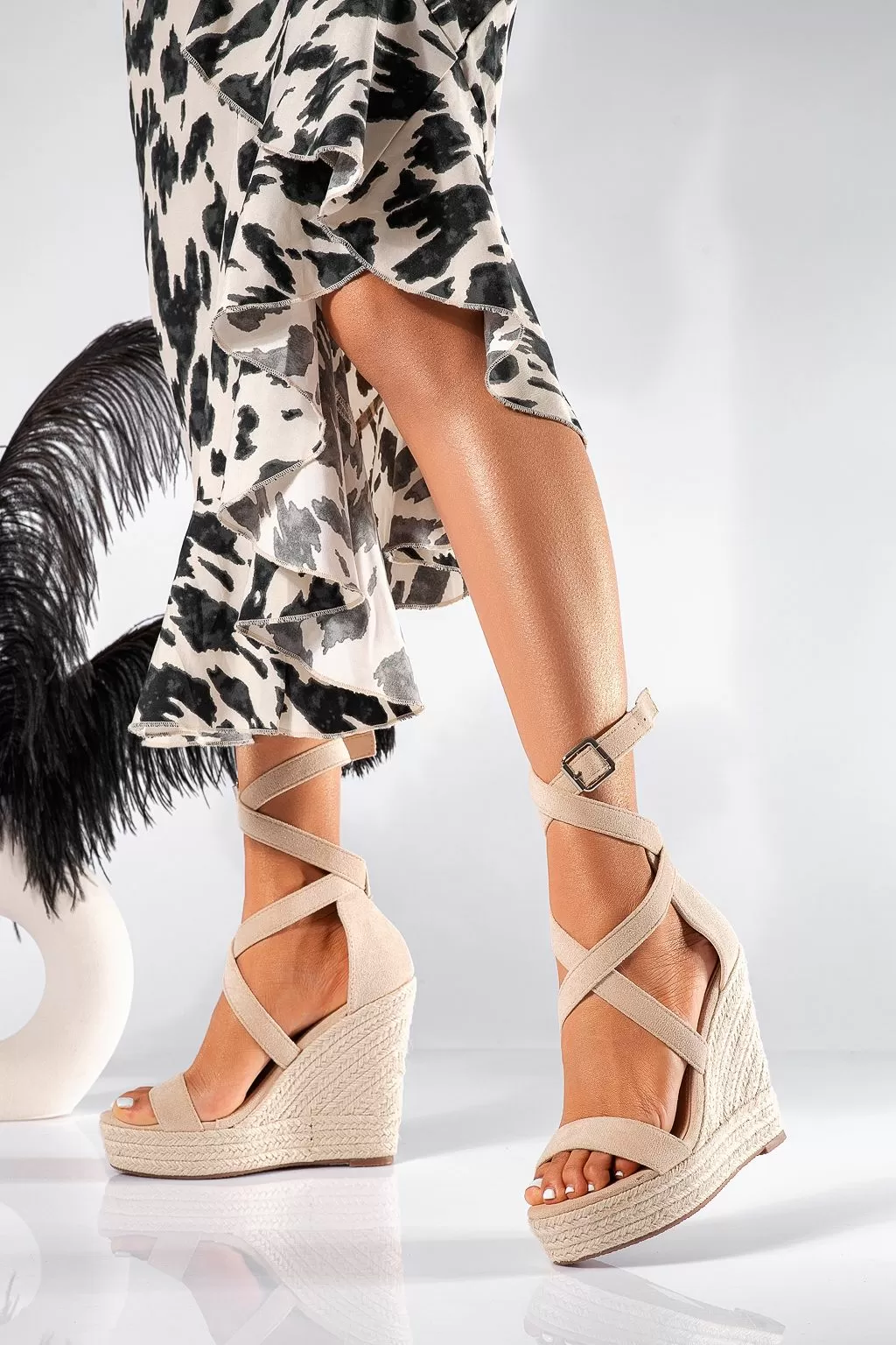 Sandale cu platforma dama bej  din piele ecologica intoarsa Alona #21274