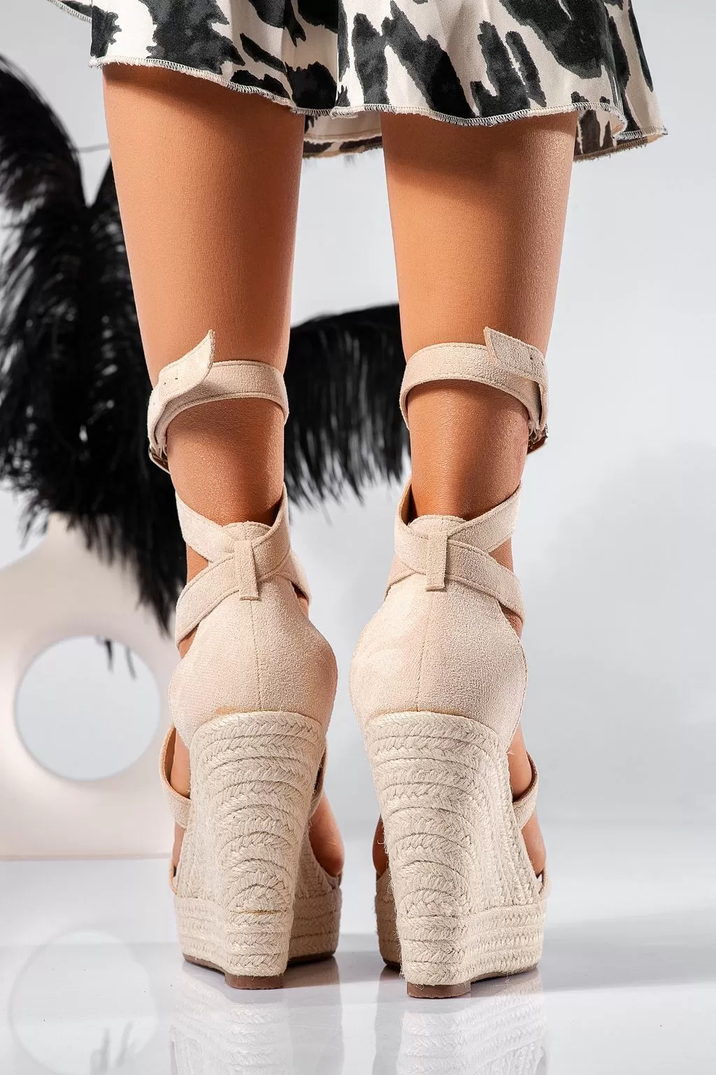 Sandale cu platforma dama bej  din piele ecologica intoarsa Alona #21274