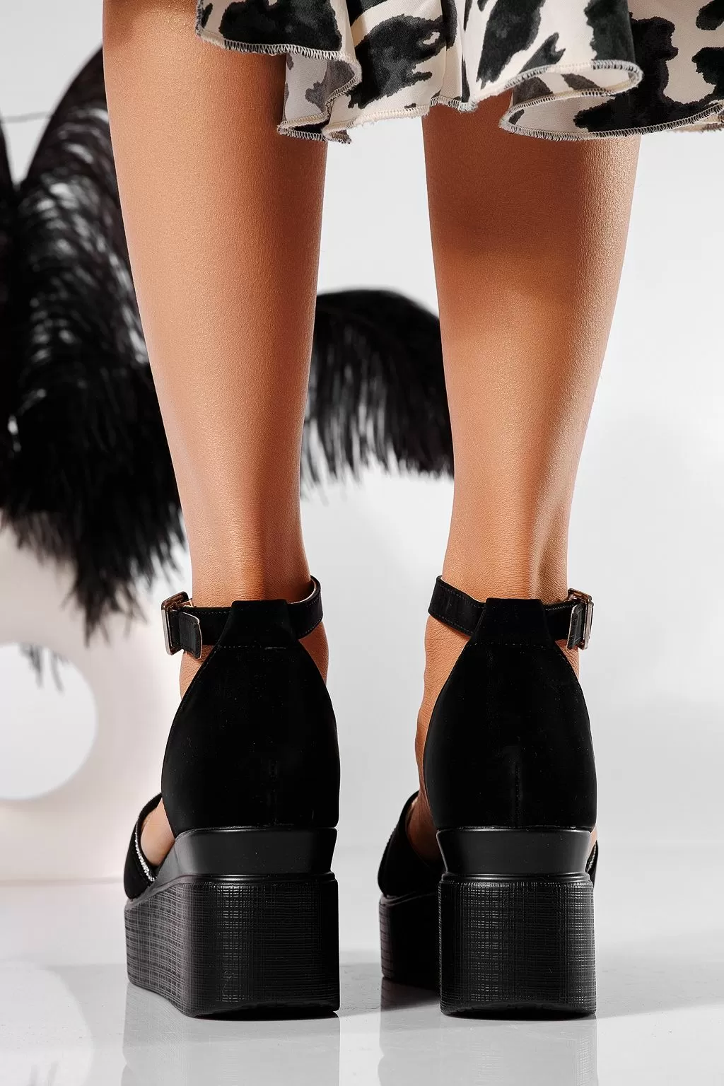 Sandale cu platforma dama negre din piele ecologica Abigel #21298