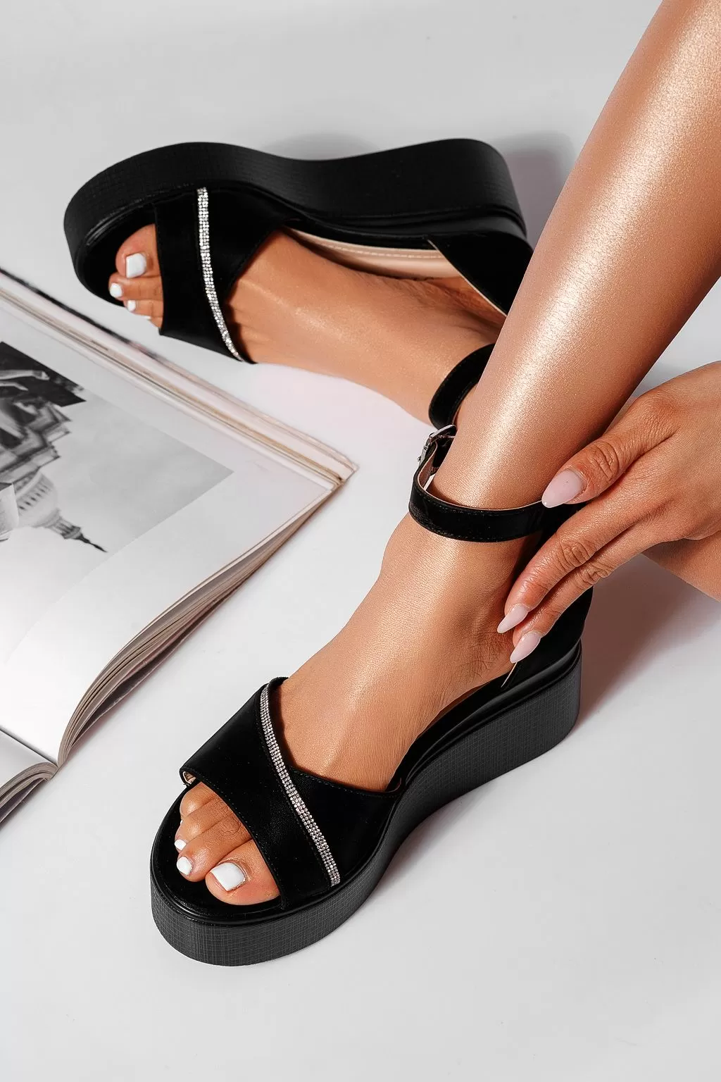 Sandale cu platforma dama negre din piele ecologica Abigel #21298