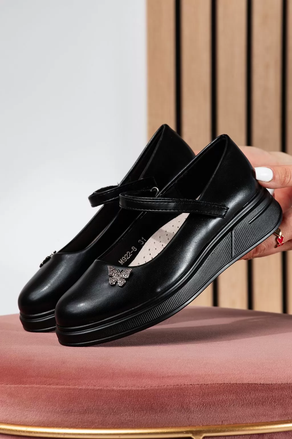 Pantofi fete negri din piele ecologica Sara #21359