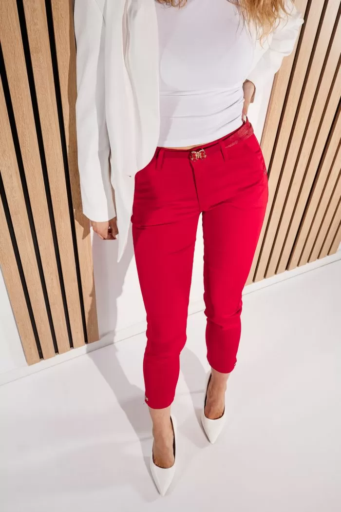 Pantaloni Casual Dama Blanca Rosii #A946