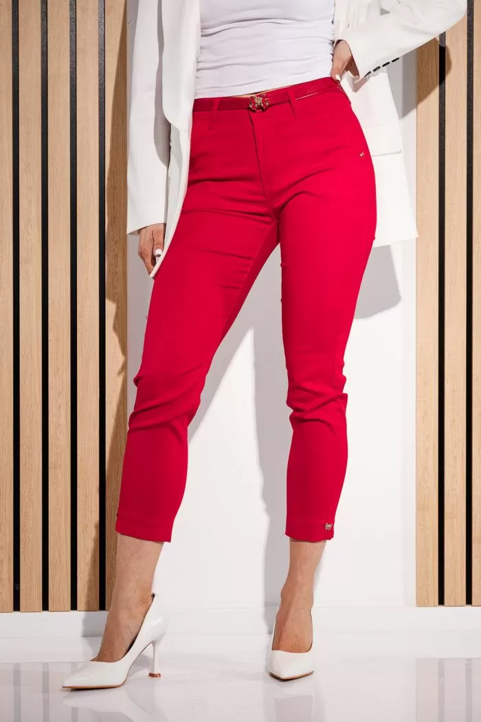 Pantaloni Casual Dama Blanca Rosii #A946