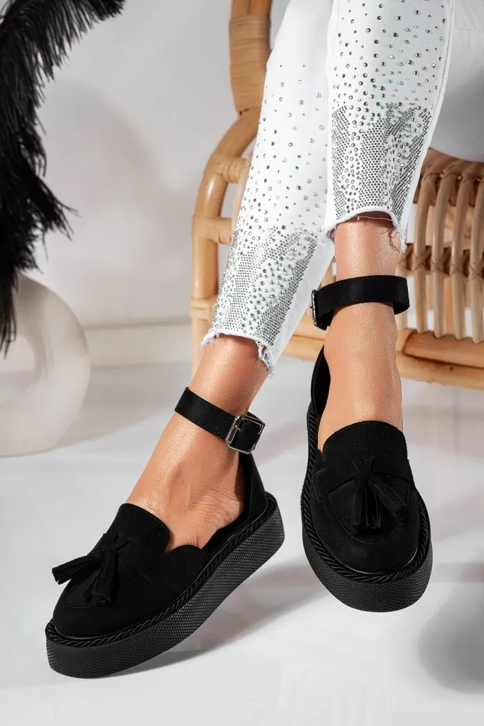 Pantofi casual dama negri din piele ecologica intoarsa Aryan #21397