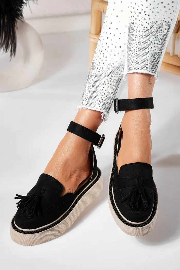 Pantofi casual dama negri din piele ecologica intoarsa Aryan #21398