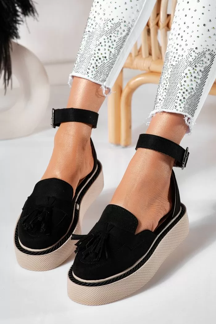Pantofi casual dama negri din piele ecologica intoarsa Aryan #21398