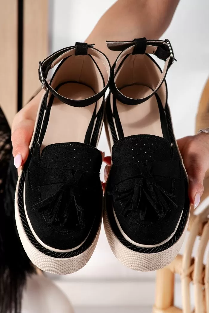 Pantofi casual dama negri din piele ecologica intoarsa Aryan #21398
