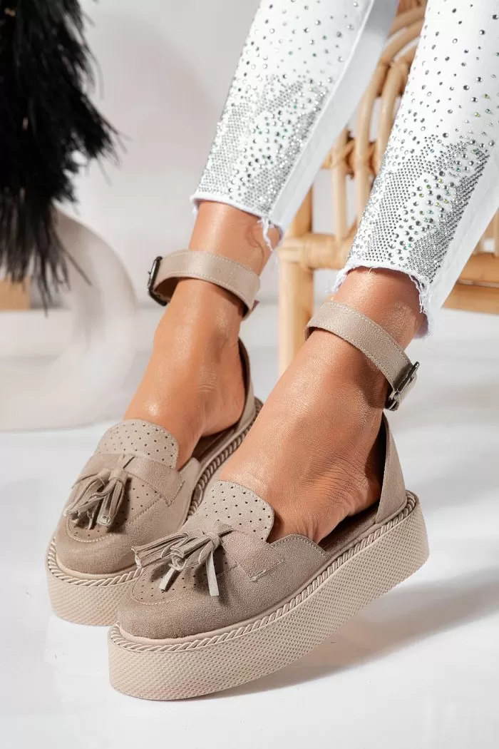 Pantofi casual dama bej din piele ecologica intoarsa Aryan #21399