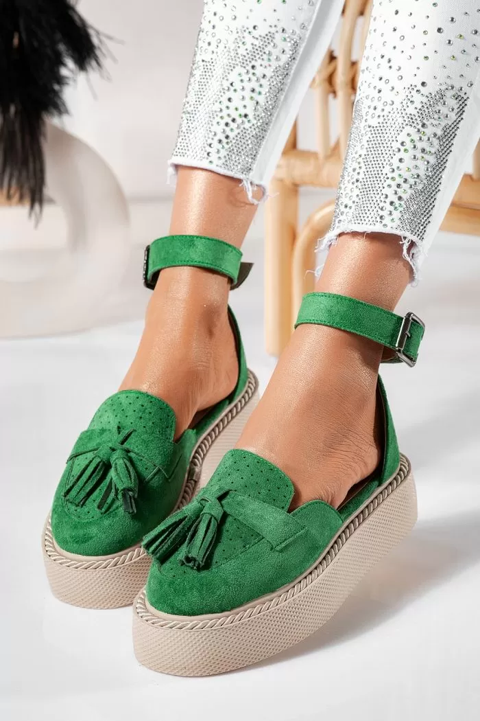 Pantofi casual dama verzi din piele ecologica intoarsa Aryan #21400