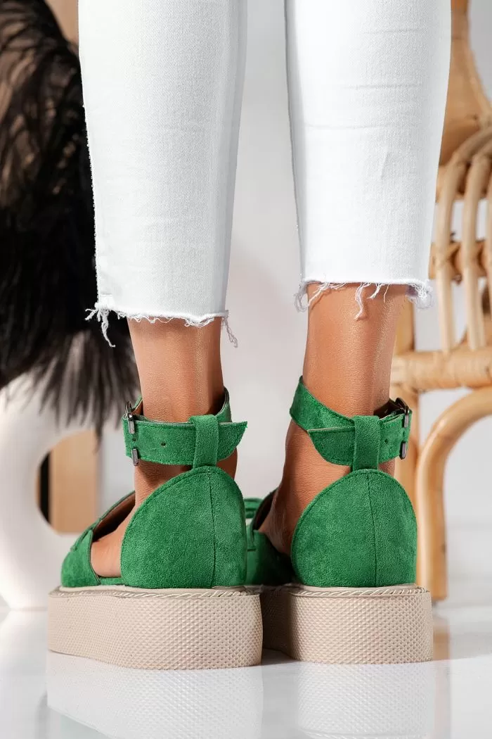 Pantofi casual dama verzi din piele ecologica intoarsa Aryan #21400