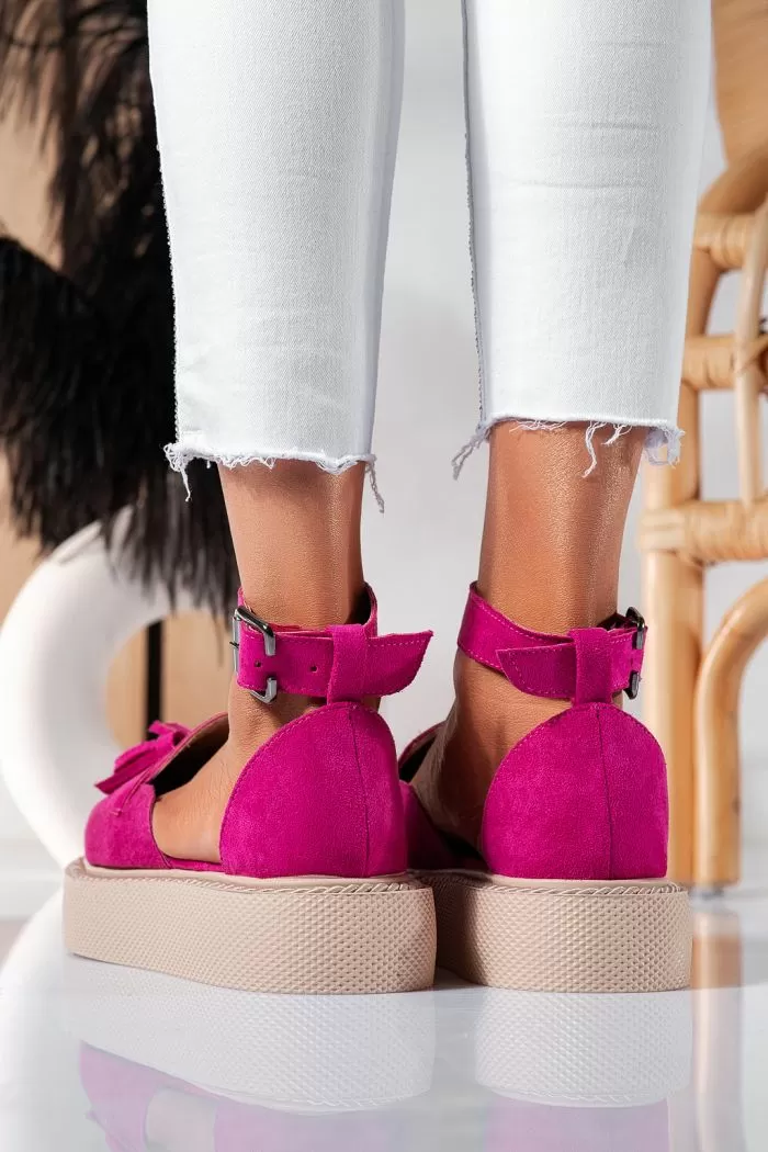 Pantofi casual dama fucsia din piele ecologica intoarsa Aryan #21401