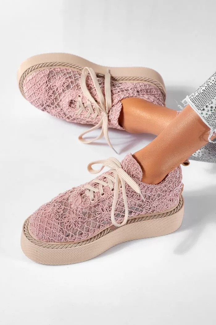 Pantofi casual dama roz din material textil Asha #21402