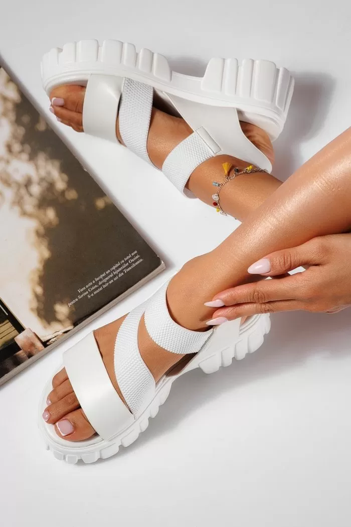 Sandale cu platforma dama albe din piele ecologica Aimee #21443