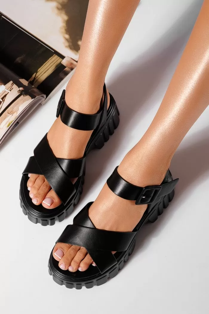 Sandale cu platforma dama negre din piele ecologica Alisa #21448